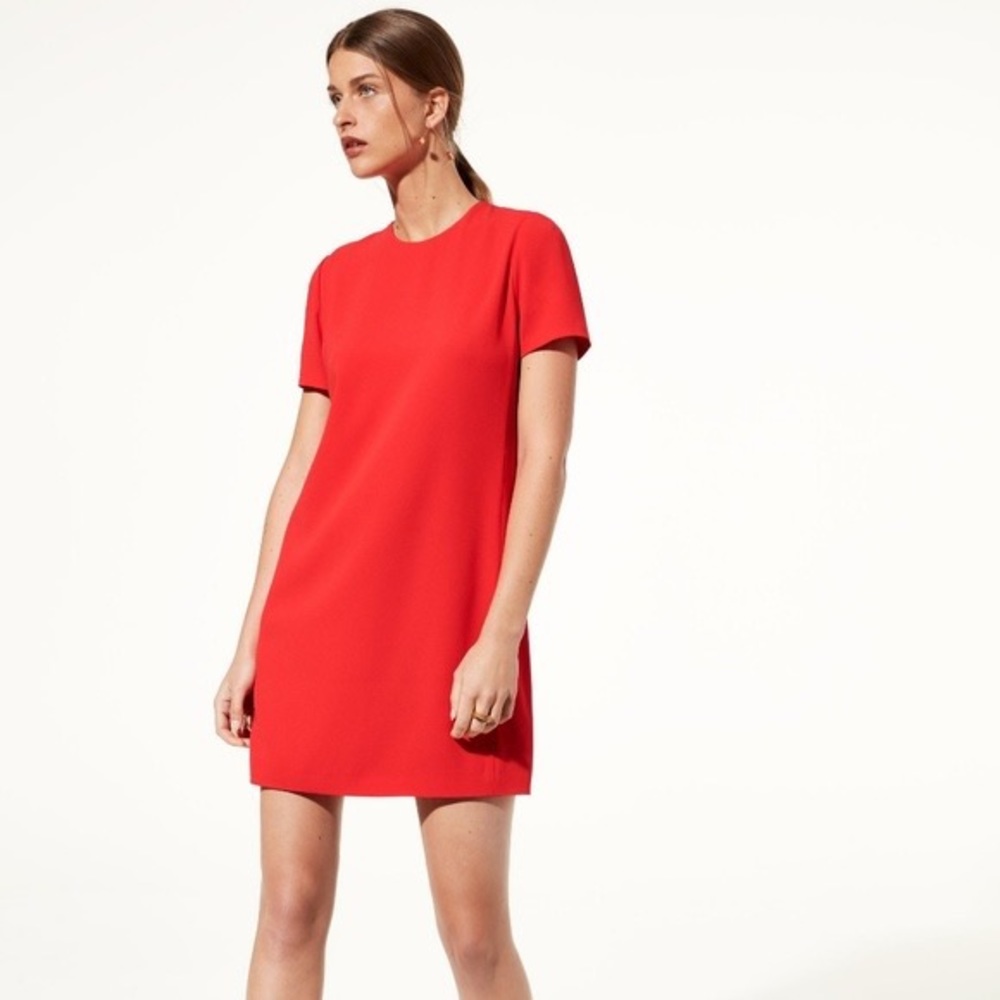 Aritzia Babaton Patricio Short Sleeve zip up Shift Dress Red - Size 2